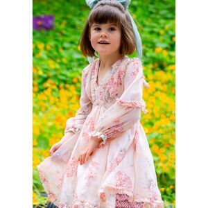 Marlo Petal Floral Blush Pink Long Sleeve Strappy Bow Back Dress Girl’s 6/7